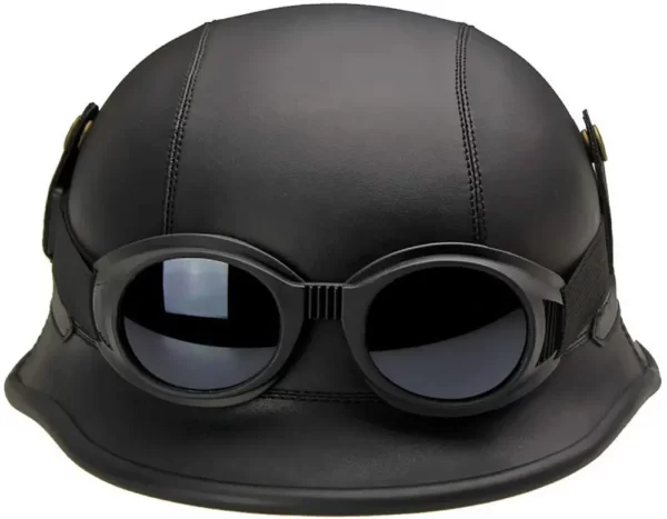 Casca Moto WW2, imbracata in piele ecologica, cu ochelari-Airmax