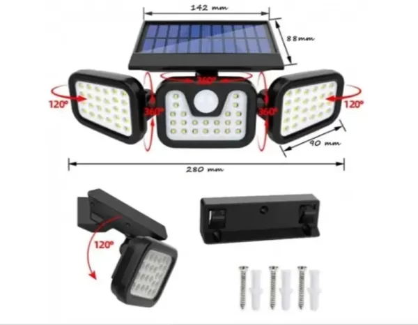 Lampa Solara LED, reglabila, model TRIO, cu senzor crepuscular si senzor de miscare-Airmax