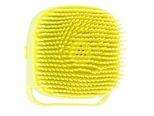 Perie din silicon cu dozator de sampon pentru spalare caini sau pisici, 7,5 x 7,5 cm, culoare galben-Airmax