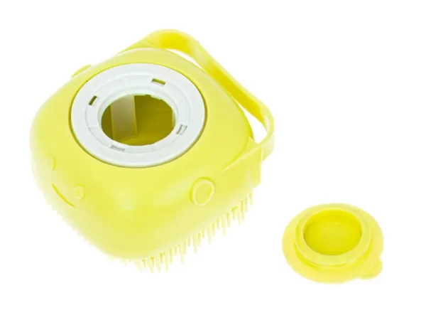 Perie din silicon cu dozator de sampon pentru spalare caini sau pisici, 7,5 x 7,5 cm, culoare galben-Airmax