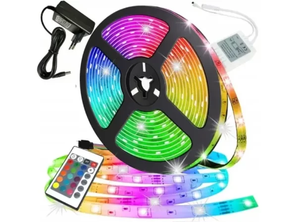 Rola 5M Banda LED SMD 3528 Multicolora (RGB), impermeabila, cu telecomanda si adaptor alimentare-Airmax