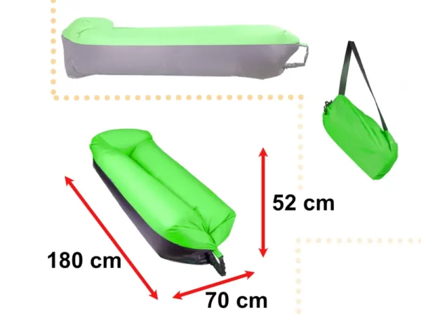 Saltea Autogonflabila "Lazy Bag" tip sezlong, 185 x 70cm, culoare Negru-Verde, pentru camping, plaja sau piscina-Airmax
