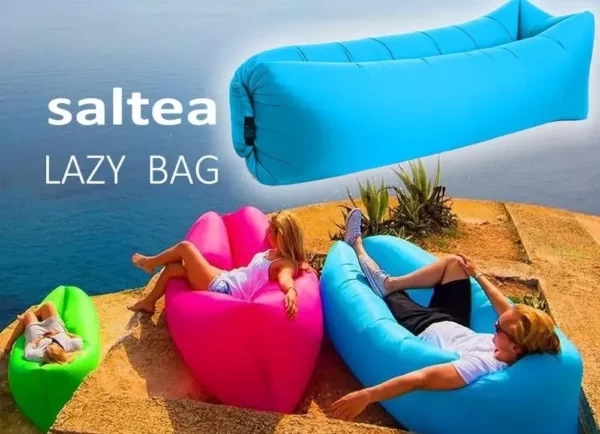Saltea Autogonflabila "Lazy Bag" tip sezlong, 185 x 70cm, culoare Negru-Verde, pentru camping, plaja sau piscina-Airmax
