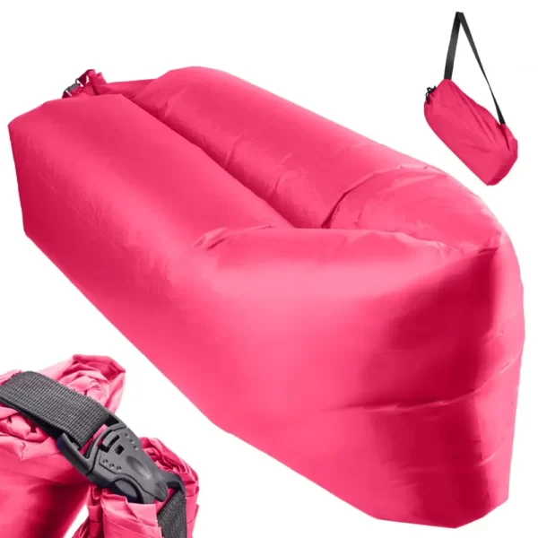 Saltea Autogonflabila "Lazy Bag" tip sezlong, 230 x 70cm, culoare Roz, pentru camping, plaja sau piscina-Airmax