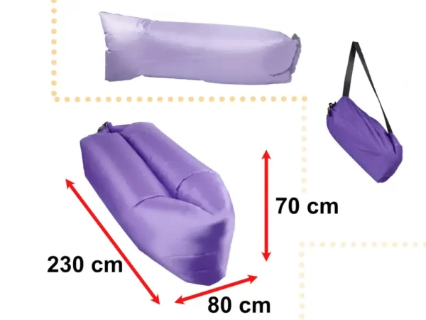 Saltea Autogonflabila "Lazy Bag" tip sezlong, 230 x 70cm, culoare Violet, pentru camping, plaja sau piscina-Airmax