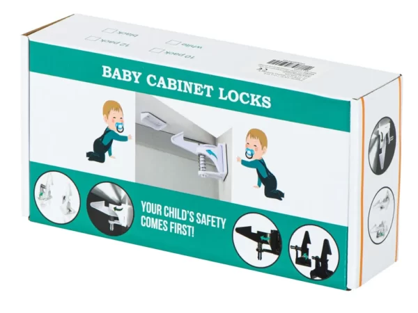 Set 10 blocaje protectie copii pentru sertare sau dulapuri, din plastic, culoare alba-Airmax