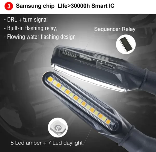 Set 2 lampi Semnalizare Moto SECVENTIALA, cu LED-uri Samsung, cu 2 functii, pozitie si semnalizare, 12V-Airmax