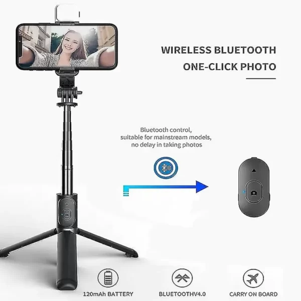 Set 3in1, Selfie Stick cu Lampa LED si Trepied, conectare Bluetooth, alimentare USB-Airmax