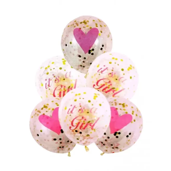 Set 6 buc. baloane pentru Zi de Nastere Fetite, culoare Roz cu Confetti-Airmax