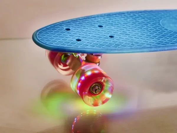 Skateboard Penny Board pentru copii cu roti din cauciuc, iluminate LED, culoare Albastra-Airmax