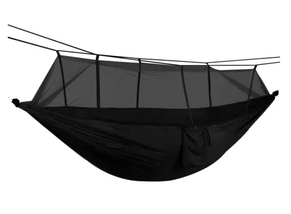 Hamac turistic din nylon cu plasa de tantari, culoare neagra, dimensiuni 260 cm x 140 cm-airmax