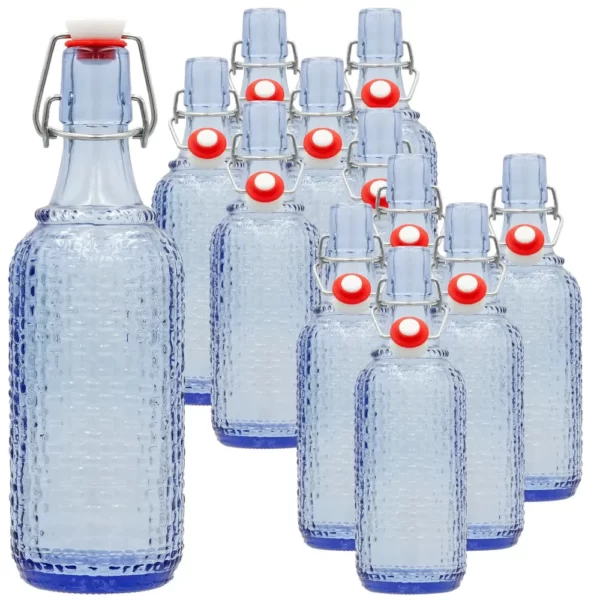Set 12 sticle culoare Albastru Transparent, volum 0,5l, cu inchidere cu clema metalica, dop cu garnitura, reutilizabile dupa spalare, import Germania-airmax