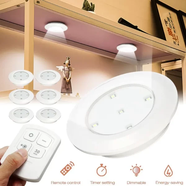 Set 6 Lampi LED Wireless, autoadezive, cu telecomanda, pentru iluminat scari sau mobilier-airmax