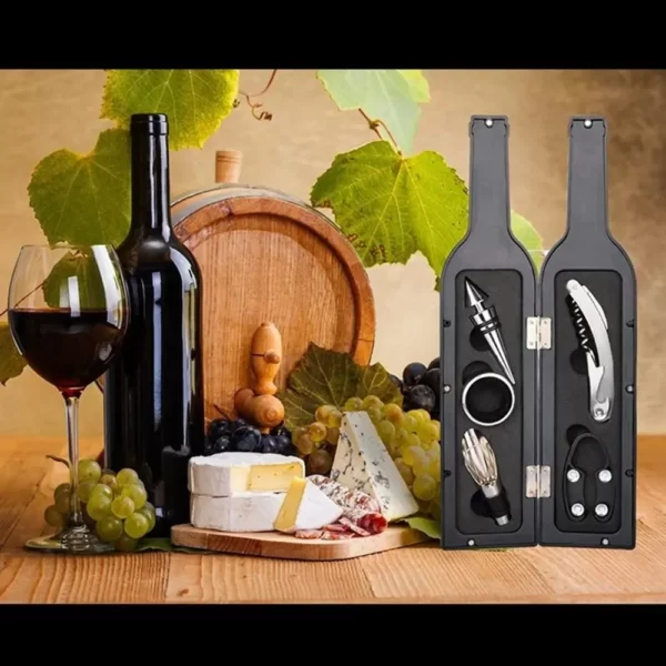 Set Cadou "Accesorii Vin in forma de Sticla, 6in1" culoare Neagra-airmax